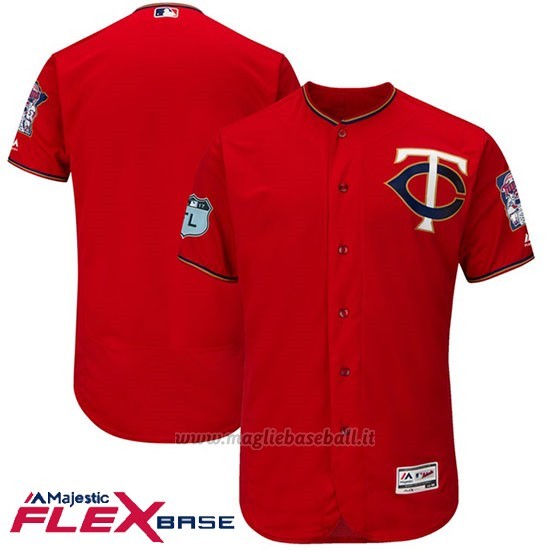 Maglia Baseball Uomo Minnesota Twins Scarlet 2017 Allenamento Primaverile Flex Base